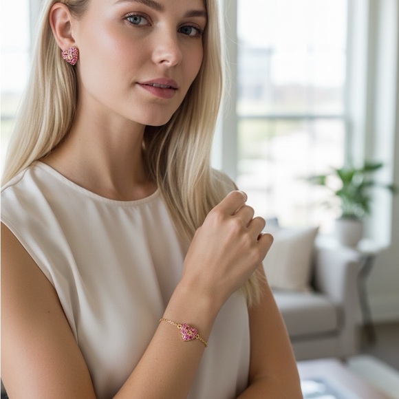 Coach Pink Heart Earrings and Bracelet Set NWT - Picture 2 of 3